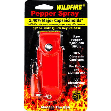 Wildfire 1.4% MC 1/2 Oz Pepper Spray Leatherette Holster And Quick Release Keychain Red
